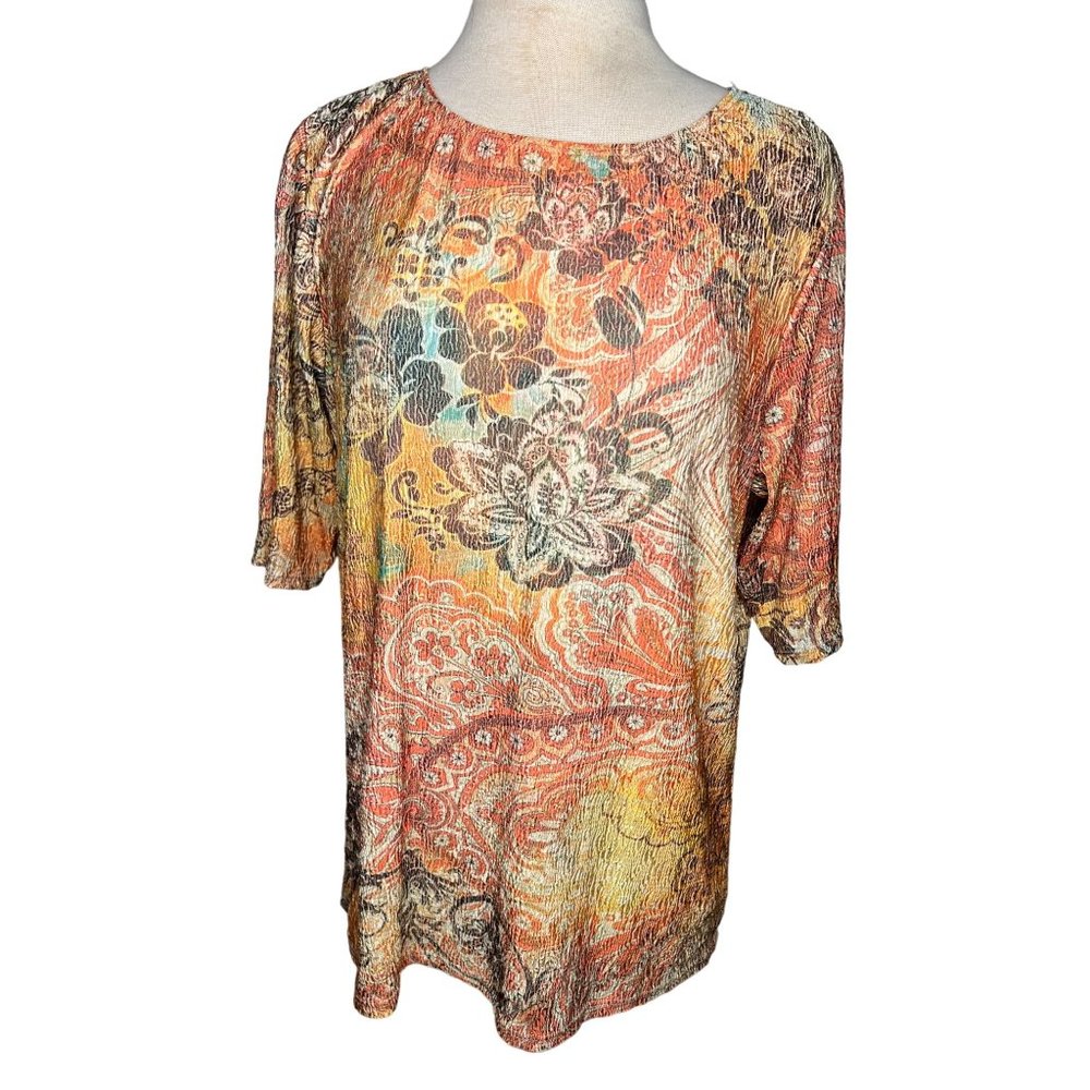 Coldwater Creek women’s blouse size 2X short sleeve round neck pull over USA flo